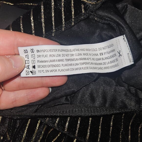 NEW Forever 21 Black Velvet Pants Metallic Gold Stripes Wide Leg Size 3X Holiday - Picture 7 of 16